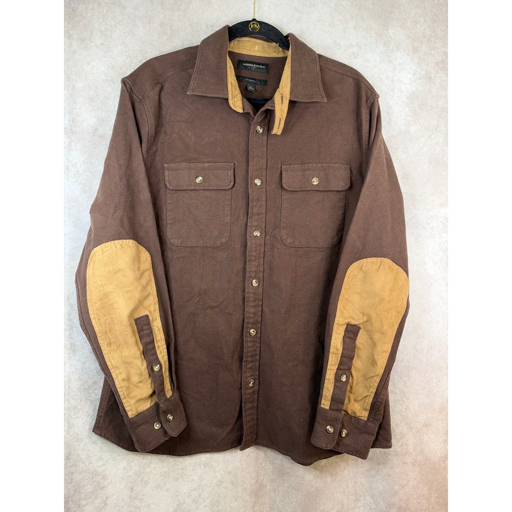 Banana Republic Moleskin Shacket Men Large Brown Elbow Patch 504830-01 Roasted